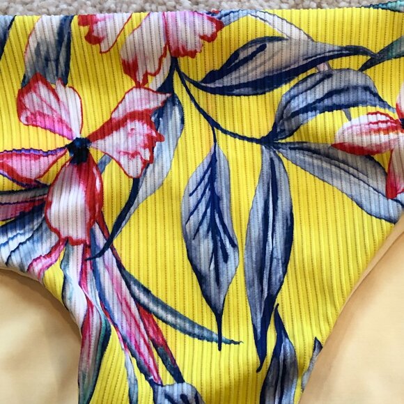 Women's Yellow Blue Floral Adjustabel Padded Top High Waisted Cheeky Bikini - Picture 9 of 14